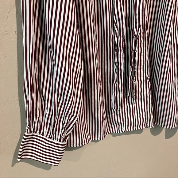 Anthropologie Maeve Tie Neck Red White Stripe Puff Long Sleeve Blouse Size Large - Picture 4 of 16